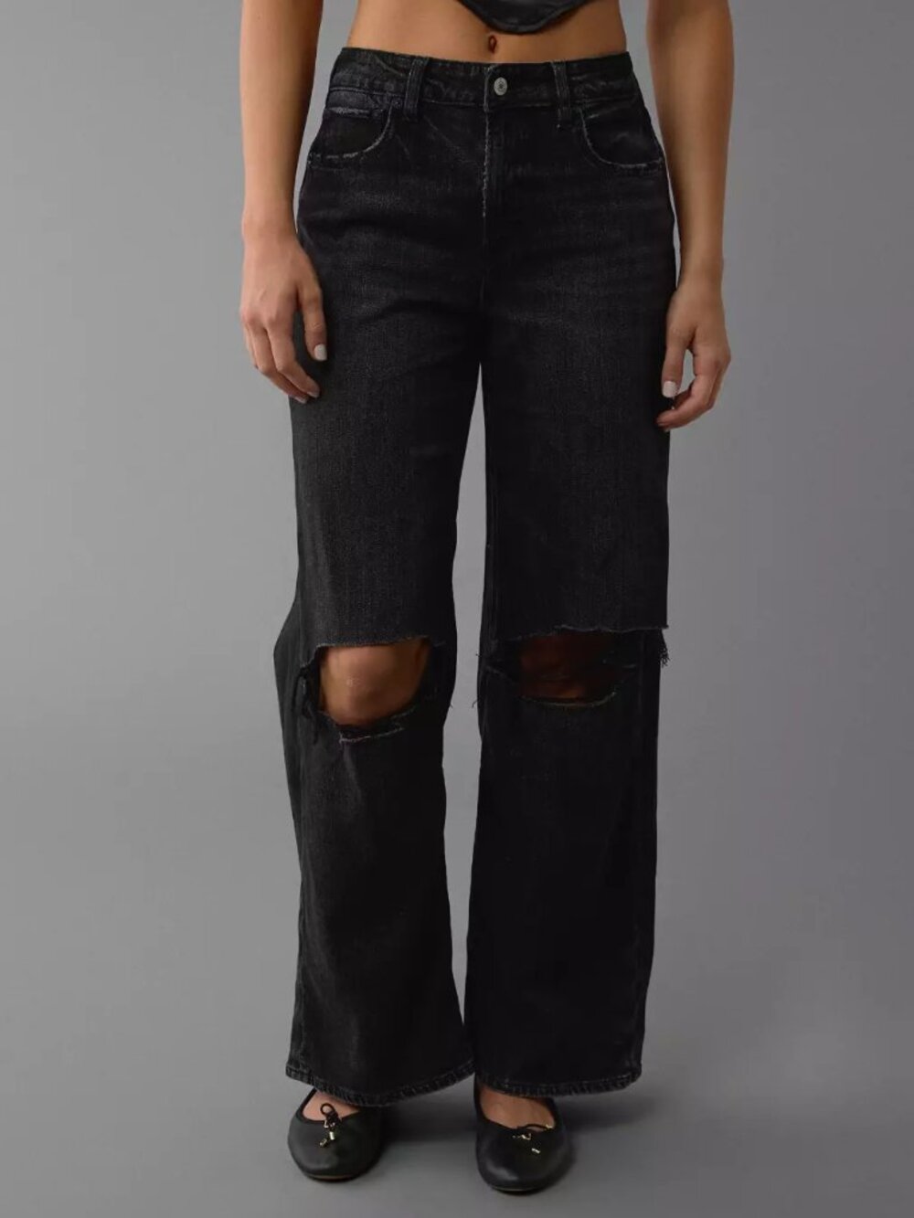 AE Dreamy Drape Stretch Super High-Waisted Baggy Wide-Leg Jean, 12 Short